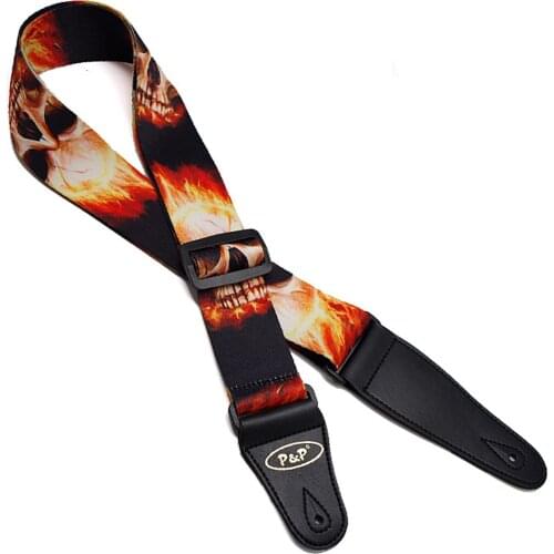 Fire Skull Pattern Guitar Strap Electric Guitar Acoustic Guitar Folk Guitar Bass Strap