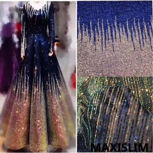 DIY Multicolor Gradient Glitter Scale Sequin Fabric Evening Dress wedding Sequin Cloth Mesh Decoration Important Occasion