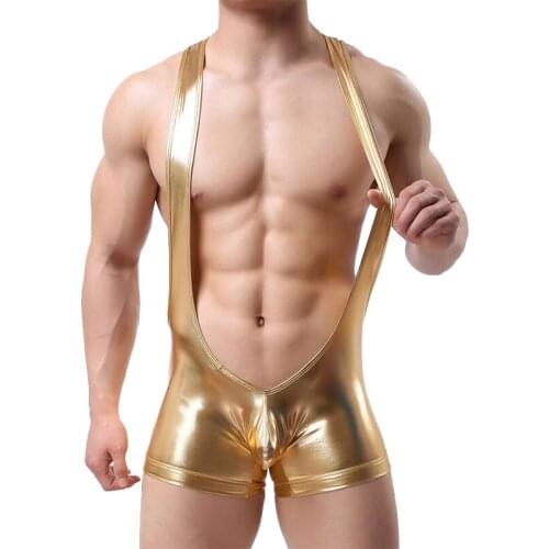 Hot Exotic Faux Leather Underwear Fetish men Underwear Wrestling Nightwear Bodysuit Jumpsuit Boxer Swimming underwear