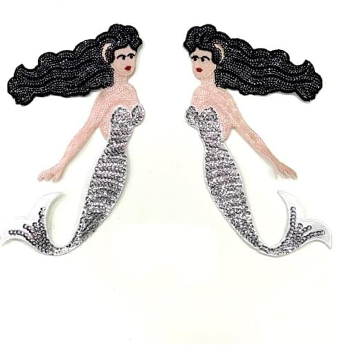 Sea-maid silver iron sticker for clothing sequins patches,sequined applique patches for clothing parches bordados termoadhesivos