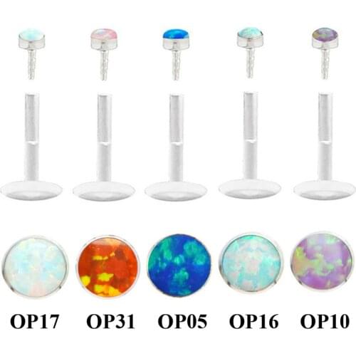 1Pc Opal Stone Bioplast Flexible Labret Lip Bar Ring Earring Push Fit Top 16g Cartilage Piercing Body Jewelry 16g