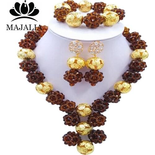 Wedding Jewelry Brown Crystal Ball Necklace Nigeria Wedding Bride Wedding Dress Accessories African Ladies Jewelry Set SJ-71