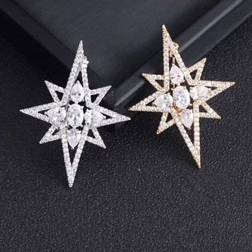 TANGTANG Star Men Brooches Real AAA Cubic Zirconia CZ Big Pins Broches Wedding Engagement Jewelry Accessories Bijoux Cool Brooch