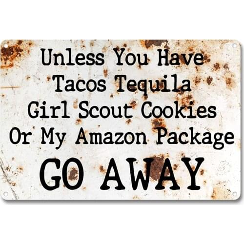 OCCdesign Funny Front Door Quote Retro Farmhouse Metal Tin Decor Sign -Go Away -Decorative Tin for Home Porch Entry