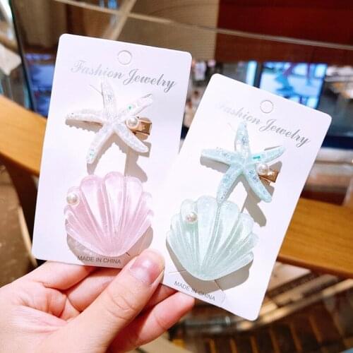 2pcs/set hair clip for women Ocean series Shell starfish Hairpin Girls Cute Sweet Barrette Ornament Fashion Hair Accessories