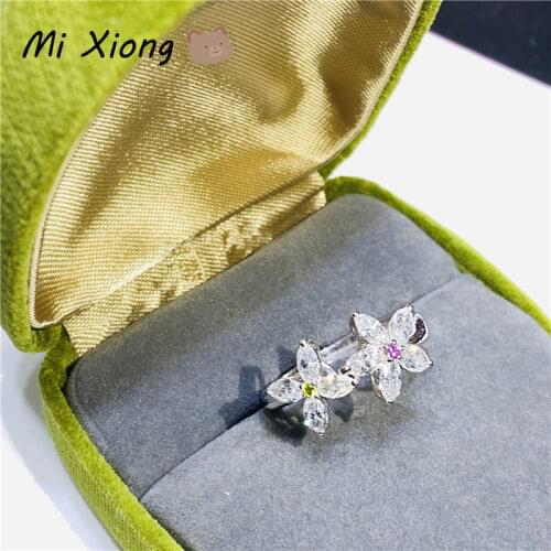 Mi Xiong Double Flower 925 Sterling Silver Rings for Women Engagement Wedding Luxury Elegant Jewelry Exquisite Gift Cute Classic
