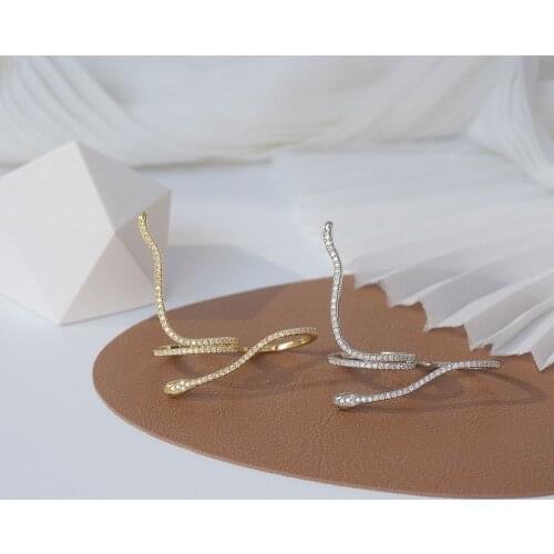 New fashion jewelry design double finger hole snake 14K gold plating ring luxury AAA zircon women prom opening adjustable ring