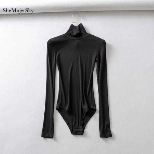 SheMujerSky Women Solid Color Long Sleeve Bodysuit Slim Elastic Turtleneck White Bodysuits 2019 Autumn Jumpsuits Overalls