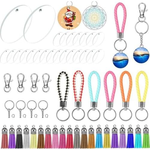 1Set Acrylic Transparent Star Heart Oval Discs Key Chains Round Acrylic Keychain Blanks Tassel Pendant Keyring Jewelry Making