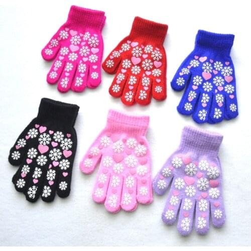 1 Pair Cartoon Kids Winter Warm Gloves Elastic Knitted Full Finger Baby Mittens Fluffy Candy Color Gloves for 1-5Y Boys&Girls