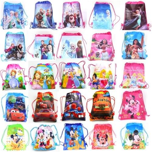 Disney 10Pcs Forzen Moana Snow White Minnie Mickey Mouse Cars Princess Sofia Non-woven Fabrics Drawstring Backpack Shopping Bag