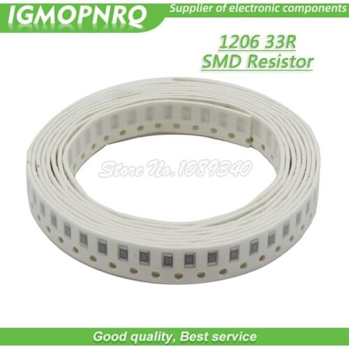 100PCS 1206 SMD Resistor 1% resistance 33 ohm chip resistor 0.25W 1/4W 33R IGMOPNRQ
