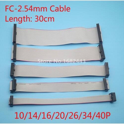2PCS 30CM 2.54MM pitch FC-10/14/16/20/26/34/40 Pin JTAG ISP Download Cable Gray Flat Ribbon Data Cable For DC3 IDC Box Header