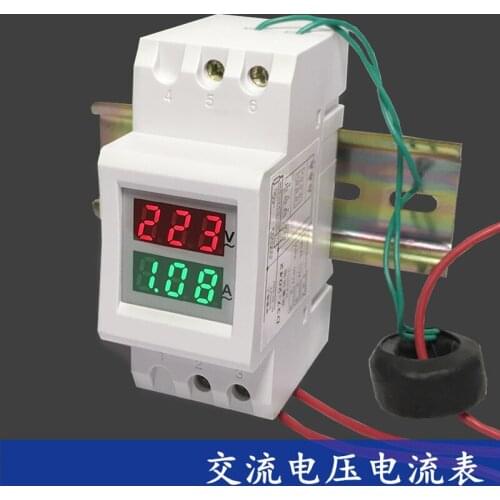 2P din V A combination meter AC 80-300V, AC 0~99.9A Din rail voltage & ampere meter with current transformer digital display