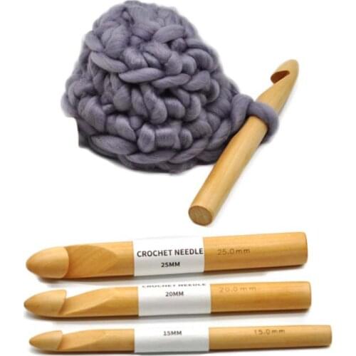 3pcs 15/20/25mm DIY Wooden Crochet Hook Set Knitting Needles Handle Home Yarn