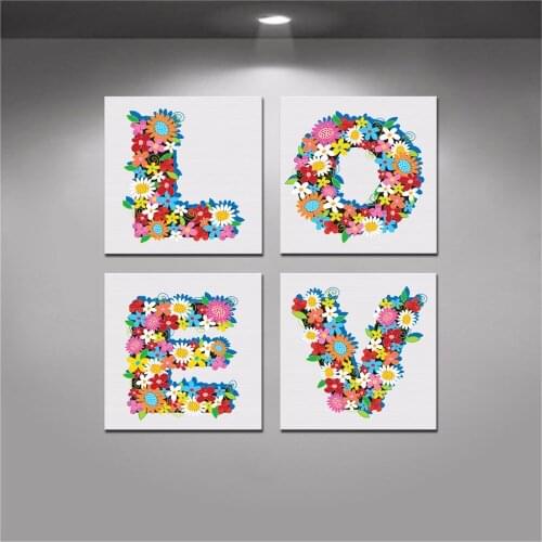 4 PCS Panels Paintings Love Wall Decor Canvas Prints Modern Canvas Art Wall Pictures for Kids Room Decoration Pictures Unframed