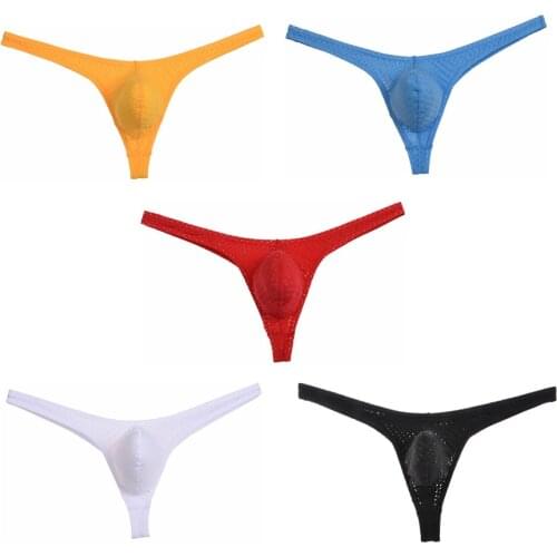 5PCS/Lot Mini Bikini Mens Thongs Sexy Underwear Breathable Holes Male Shorts Elastic Stretch G-Strings Fashion Underpants