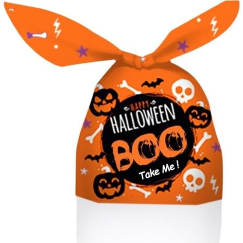 50pcs Halloween Drawstring Plastic Bunny Ears Drawstring Food Bags DIY for Fancy Biscuit Snowflake Pastry Candy Gift Packaging