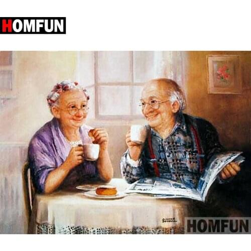 HOMFUN Full Drill Diamond Painting "Elderly couple" DIY Picture Of Rhinestone 5D Diamond Embroidery Cross Stitch Decor A01399