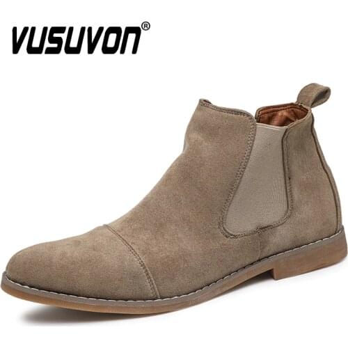 Chelsea Boots Men Breathable Suede Leather Men Ankle Boots Original Casual Boots Non-slip Autumn Booties for Man Big Size 46