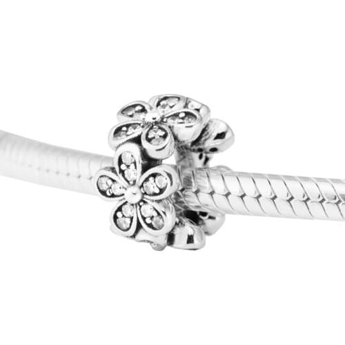Dazzling Daisies Clear CZ Spacer Silver Beads For Jewelry Making Fits European Bracelets Sterling Silver Jewelry Woman DIY