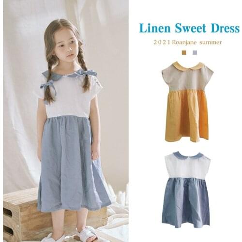 Kids Linen Dress 2021 New Summer RJ Brand Girls Cute Fashion Short Sleeve Princess Dresses Baby Toddler Fashion Outwear Clothes