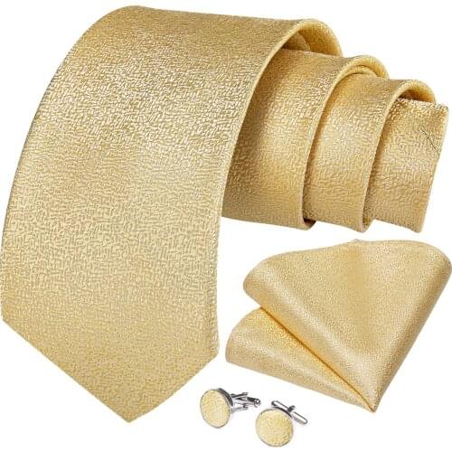 DiBanGu Mens Tie Yellow Solid Silk Wedding Tie For Men Hanky Cufflink Tie Set Fashion Bussiness Party Dropshipping New Design