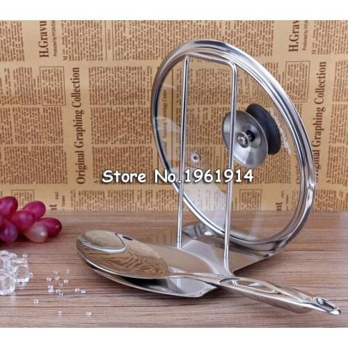 Hot Selling Kitchen Tools Pot Rack Delicate Kitchen Stainless Steel Pan Pot Rack Cover Lid Rack Stand Spoon Holder