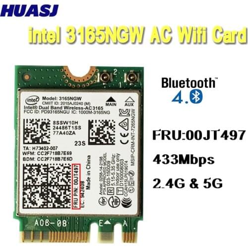 Huasj Intel 00JT497 3165NGW Wireless-AC Dual Band For Lenovo ThinkPad Bluetooth WiFi IBM Card Laptop NGFF Wlan E460 E560