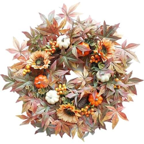 Artificial Fall Wreath - 24Inch Wreath with Maple Leaves Pumpkin Pine Cone Berries for Front Door Thanksgiving Decor