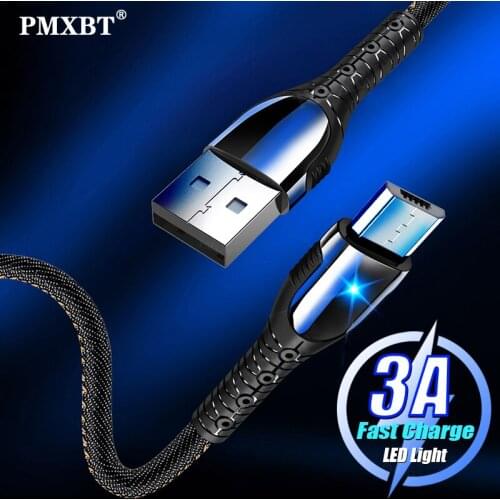 3A Micro USB Cable LED Light Denim Zinc Alloy Fast Charging For Samsung Huawei Xiaomi Redmi Android Mobile Phone Charger Standar
