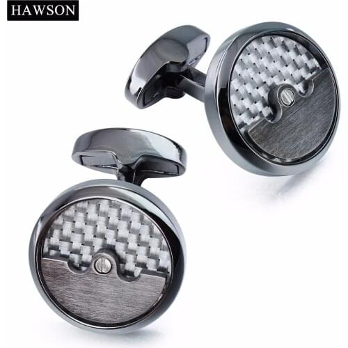 Classic Gunmetal Cufflinks Unique Wag Metal Accessory Cuff Links Carbon Fiber Jewelry Cuff Button for Mens Shirt