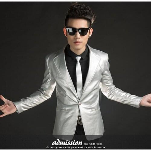 Korean version of the star mens PU small suit host suit dress jacket nightclub stage wear male singer costume