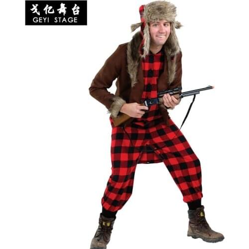 Halloween Costume Jacket Medieval Viking Cosplay Snow Hunter Outfit Wool Hat Coat Plaid Jumpsuit For Adult Men