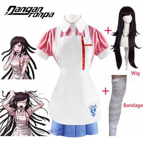Anime Danganronpa Mikan Tsumiki Cosplay Costume Halloween Party Ultimate Nurse Costume Pink Cafe Maid Uniform Outfit For Women