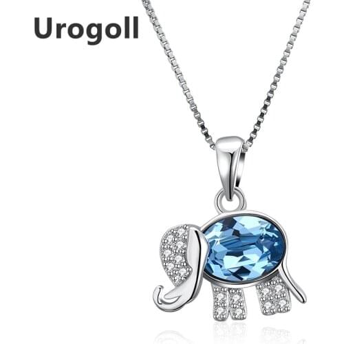 Hot Sale S925 Sterling Silver Necklace Female Fashion Cute Elephant Necklaces Crystal Sweet Little Animal Necklace