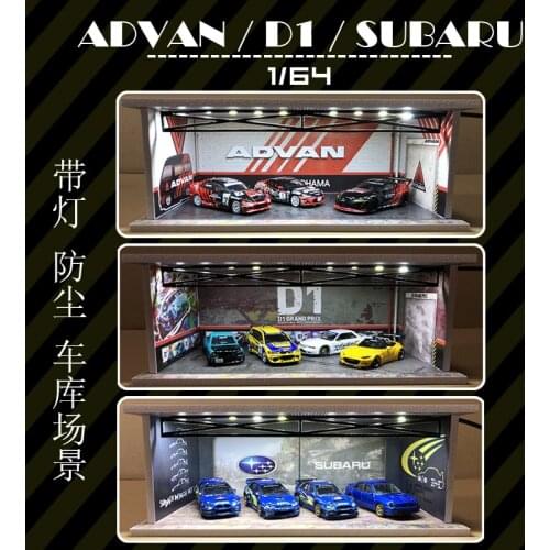 MC Hobby 1:64 assemble Diorama Led Light Carport Garage Cabinet D1 GRAND PRIX ADVAN Subaru for Diecast Model Car