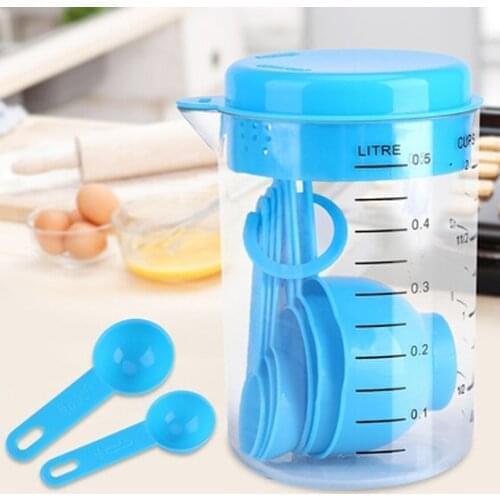 Measuring Cup Container Baking with Spout and Stackable Spoons Set, 7pcs Plastic Utensils Set for Baking and Cooking Accessories