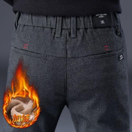 2019 Brand Mens Pants Winter Cashmere Pants Male Outwear Slim Pants Velvet Thicken Pants Men Fleece Thick Pants Pantalons Hommes