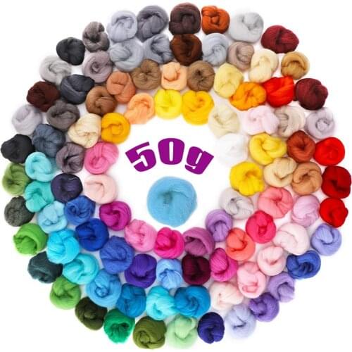 MIUSIE Mix Colors Sheep Felting Wool Fibre Flower Animal Soft Roving Wool Needle Handmade Spinning Craft Felting Materials 50g