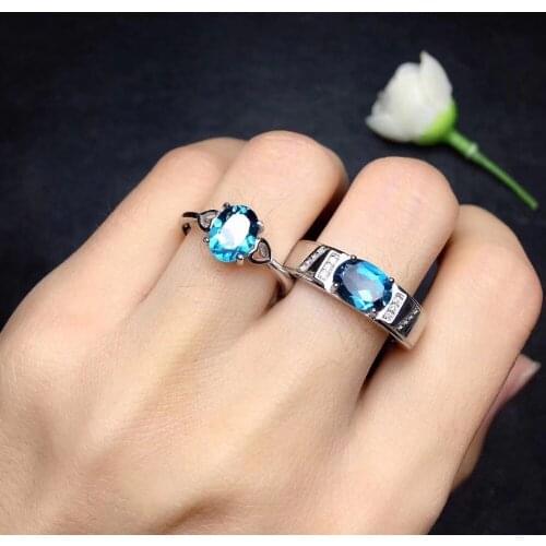 Love Forever Engagement Wedding Couple Rings Natural and Real Topaz Lovers Ring 925 sterling silver