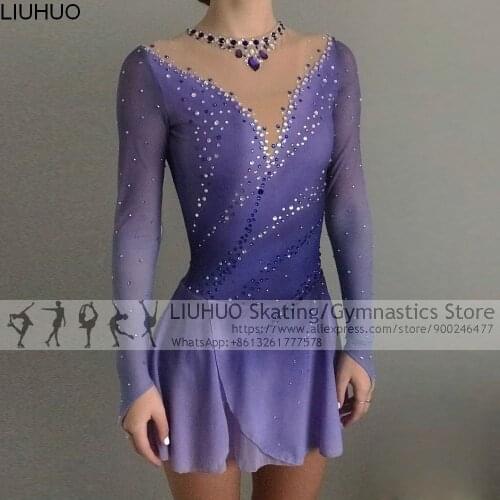 Ice Skating Dress Women girls ballet Competition latin Sky blue Leotards Teens Skating dress female dancewear skating dress