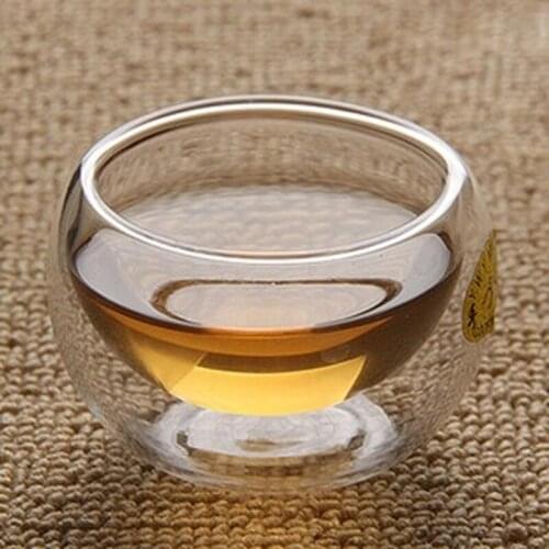 Double Wall Clear Glass Tea Cup 50ml Double Layer Glass Tea cup,mug heat-resistant glass double cup Kung Fu tea cups