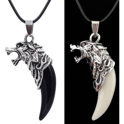 Dropshipping - Fashion Resin Wolf Tooth Couples Titanium Steel Necklace Wolf Head Pendant Necklace With Leather Rope Jewelry
