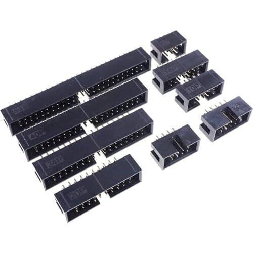 10pcs 2.54 mm Pitch DC3 Through Hole 6 8 10 12 14 16 20 26 30 34 40 50 Pin Straight Male Shrouded PCB IDC Socket Box Header JTAG