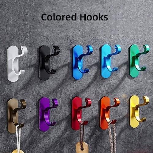 Punch Free Colorful Hooks Clothes Hanger Space Aluminum Rustproof Towel Hook Coat Hanger Key Rack Bathroom Accessories
