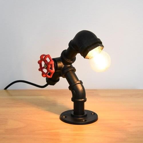 Water Pipe Robot Table Lamp Bedside Vintage Bar Industrial Decor Metal Desk Lamps Bedroom Retro Iron Led Stand Light Fixtures