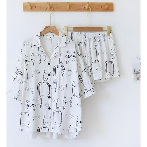 Spring And Summer Pure Cotton Pajamas Set Cute Cartoons Sleepwear For Women Short Sleeve Nightwear Pajamas Suit Female Casual