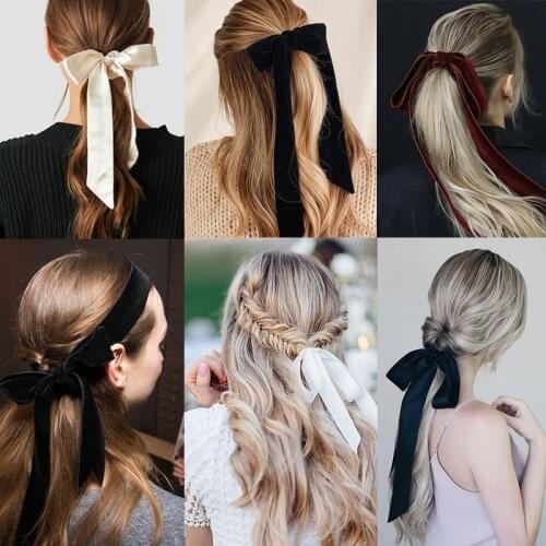 Vintage Big Black Velvet Bow Hair Ribbon Hairpins for Women Girls Long Hair Tie Female Hair Clip&Band Barrettes Accessories Gift