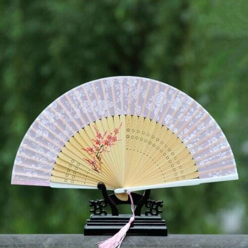 Vintage mixed and random Chinese silk bamboo folding hand fan for gift and art-collection